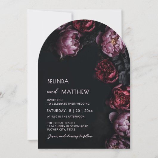 Dark Moody 3D Flowers Wedding Invitation (Devant)