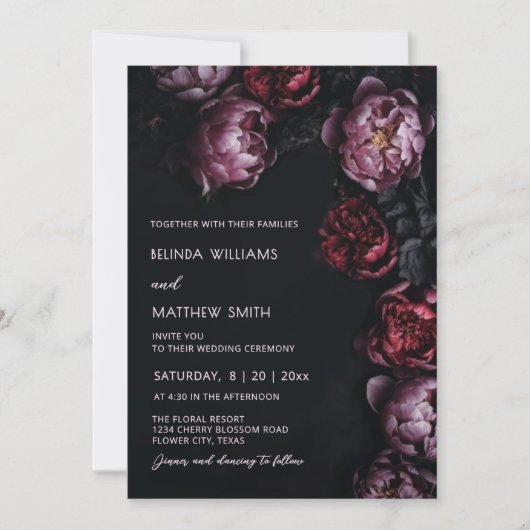 Dark Moody 3D Flowers Wedding Invitation (Devant)