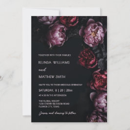 Dark Moody 3D Flowers Wedding Invitation Kaart