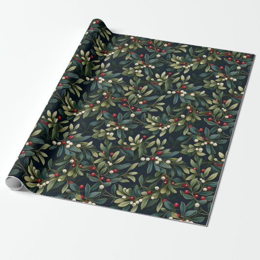 Dark Moody Amerikaanse Mistletoe Winter Holiday Cadeaupapier (Uitgerold)
