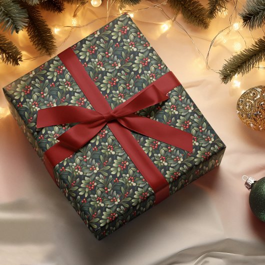 Dark Moody Amerikaanse Mistletoe Winter Holiday Cadeaupapier