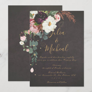 Dark Moody Autumn Floral Wedding Invitation Kaart