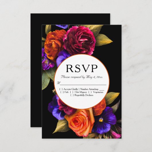 Dark Moody Autumn Floral Wedding RSVP (Voorkant / Achterkant)