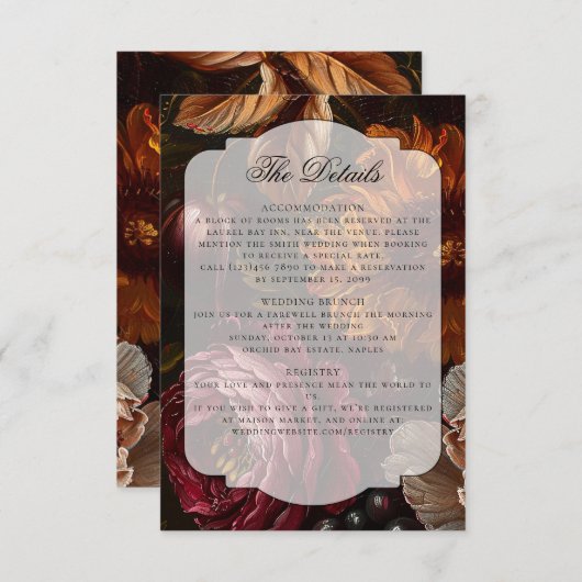 Dark Moody Baroque Florals Flowers Fall Wedding Informatiekaartje (Voorkant / Achterkant)