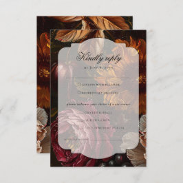 Dark Moody Baroque Florals Flowers Fall Wedding RSVP Kaartje