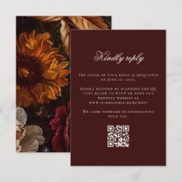 Dark Moody Baroque Flowers Fall Wedding Online QR RSVP Kaartje
