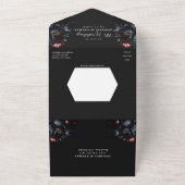 Dark Moody Black Peony Gothic Wedding QR-code All In One Uitnodiging (Buitenkant)