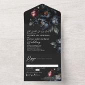 Dark Moody Black Peony Gothic Wedding QR-code All In One Uitnodiging (Binnen)