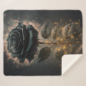 Dark Moody Black Roos Sherpa Deken (Voorkant (horizontaal))