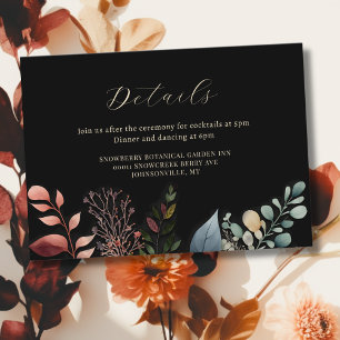 Dark Moody Bloemen Moderne bruiloft Informatiekaartje