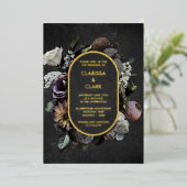 Dark Moody Bold  Floral Black Wedding Folie Uitnodiging (Staand Voorkant)