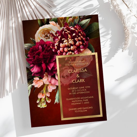 Dark Moody Bold Floral Marsala Faire-part de maria