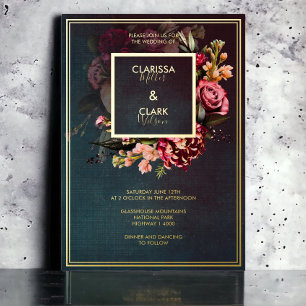 Dark Moody Bold Floral Marsala Wedding Folie Invit Uitnodiging