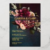 Dark Moody Bold Floral Marsala Wedding Folie Uitnodiging (Voorkant)