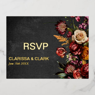 Dark Moody Bold Flower Wedding Carte Postale RSVP