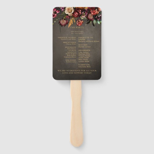 Dark Moody Bold Wild Flower Trouwprogramma Handwaaier (Achterkant)