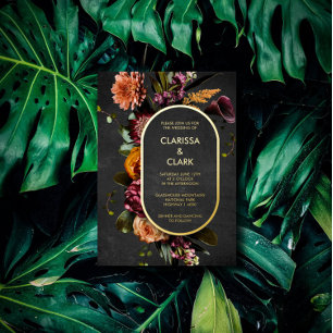 Dark Moody Bold Wild Flower Wedding Folie Invitati Folie Uitnodiging