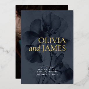 Dark Moody Botanische Bruiloft Foto Save the Date Folie Uitnodiging