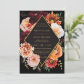 Dark Moody Bourgogne Sinaasappel Rust Bloemenbruil Kaart (Staand voorkant)