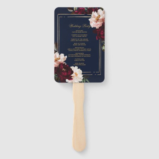 Dark Moody Bourgondië Blush Bloemen Marine Program Handwaaier (Achterkant)