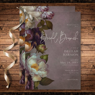 Dark Moody Bourgondië & Cream Bloemen Bruidsbrunch Kaart
