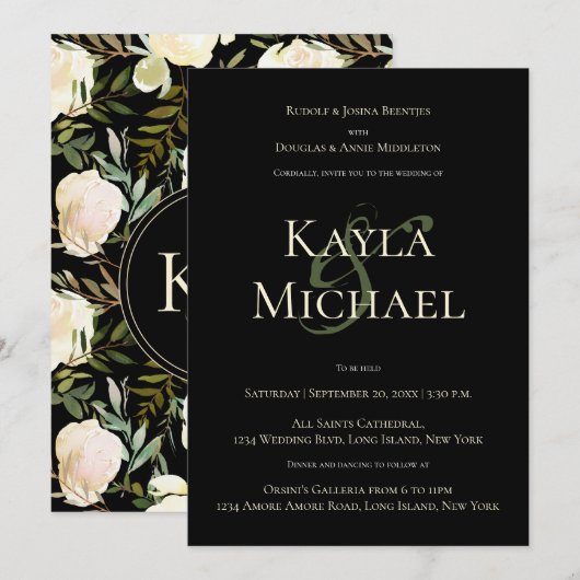 Dark & Moody Custom Wedding Monogram Cream Roos Kaart (Voorkant / Achterkant)