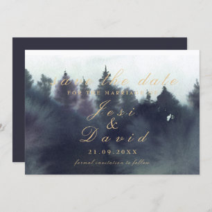 Dark Moody Etheral Forest Wedding Save the Date Kaart