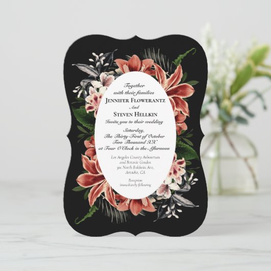 Dark Moody Faire-part de mariage QR Code Botanique (Debout devant)