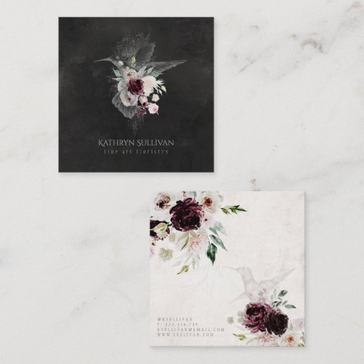 Dark Moody Floral Hummingbird Visitekaartje (Voorkant / Achterkant)