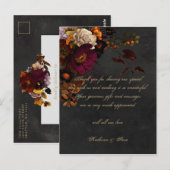 Dark Moody Floral Mariage Merci Cartes Postcard (Devant / Derrière)