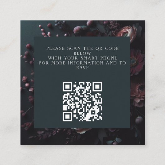 Dark Moody Floral QR-code Informatiekaartje (Voorkant)
