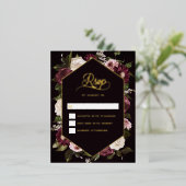 Dark Moody Floral Wedding Carte RSVP Gold Foil (Debout devant)