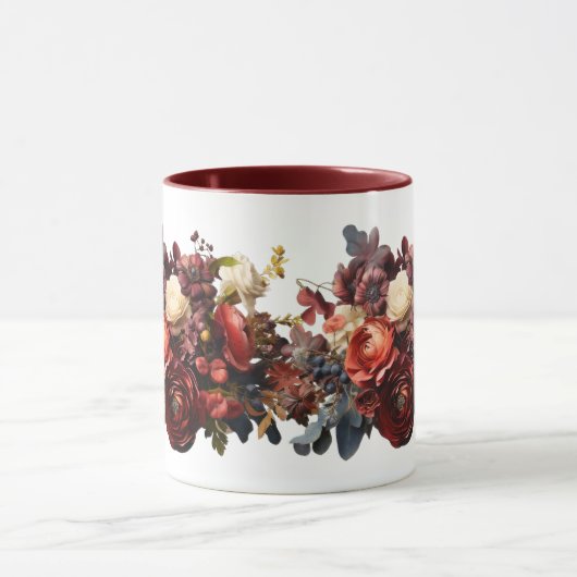 Dark Moody Florals Bourgogne Maroon Koraal Wit Mok (Midden)