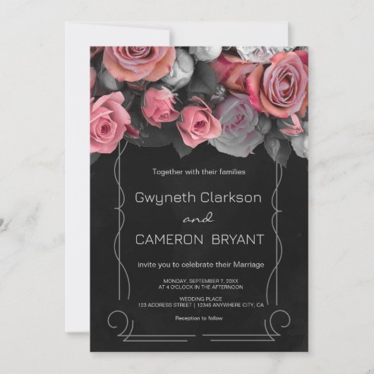 Dark Moody Florals noir rose Invitation (Devant)