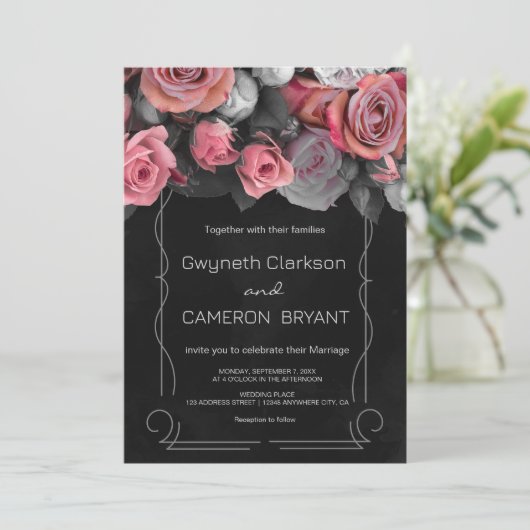 Dark Moody Florals noir rose Invitation (Debout devant)