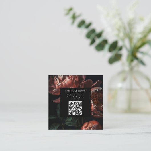 Dark Moody Florals Vrijgezellenfeest QR-code Informatiekaartje (Staand voorkant)