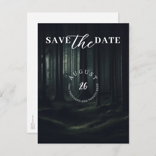 Dark Moody Forest Bomen bij Twilight Save the Date Aankondigingskaart (Voorkant / Achterkant)
