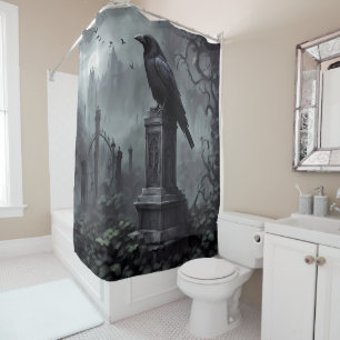 Dark Moody Gothic Crow – Haunting Badkamer Decor Douchegordijn