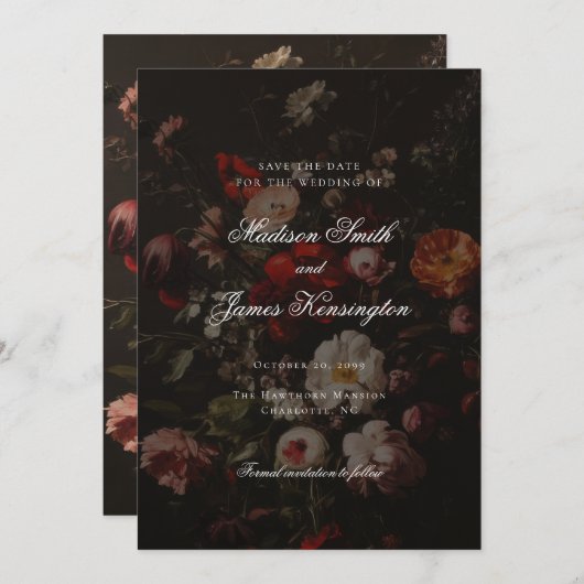 Dark Moody Herfst Herfstbloemen bruiloft Save The Date (Voorkant / Achterkant)