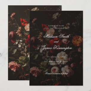 Dark Moody Herfst Herfstbloemen bruiloft Save The Date