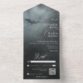 Dark Moody Midnight Bat & Fog QR Code Bruiloft All In One Uitnodiging (Binnen)