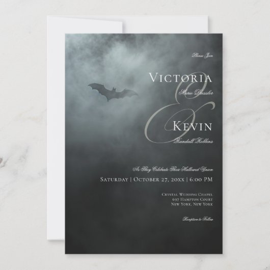 Dark Moody Midnight Bat & Mist Bruiloft Kaart (Voorkant)