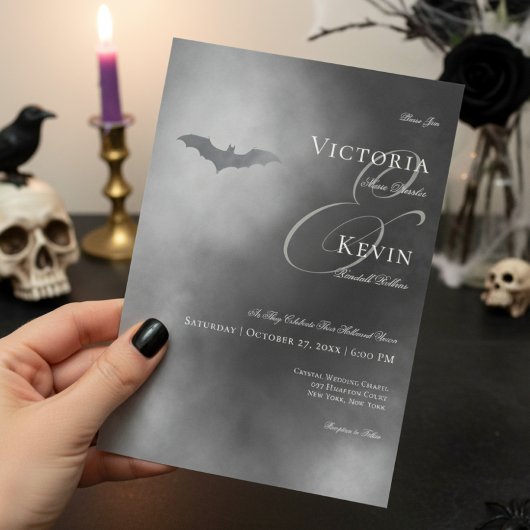Dark Moody Midnight Bat & Mist Bruiloft Kaart