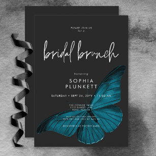 Dark Moody Minimal Blauwgroen Moth Bruidsbrunch Kaart