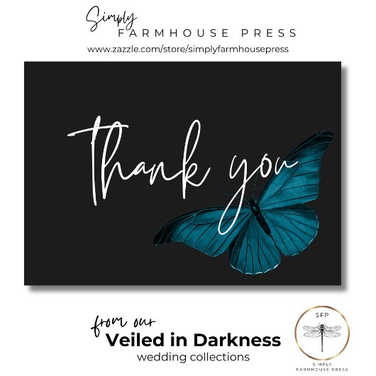 Dark Moody minimale Blauwgroen mot bruiloft Bedankkaart