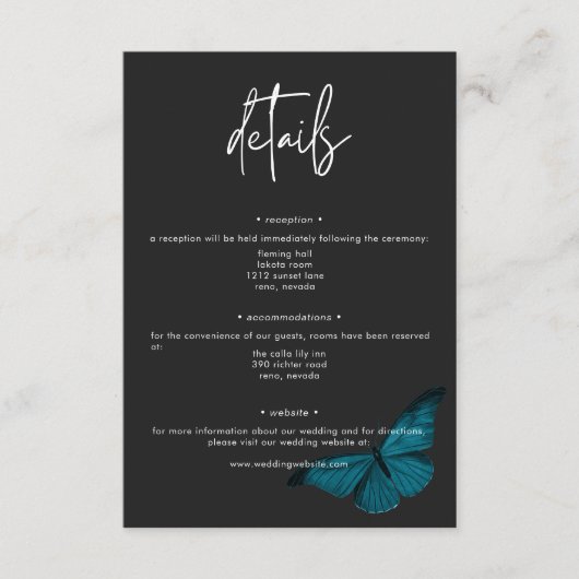 Dark Moody minimale Blauwgroen mot bruiloft detail Informatiekaartje (Voorkant)