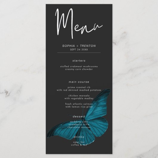 Dark Moody minimale Blauwgroen mot bruiloft Menu (Voorkant)