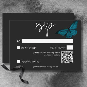 Dark Moody minimale Blauwgroen mot bruiloft QR-cod RSVP Kaartje