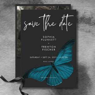 Dark Moody minimale Blauwgroen mot foto bruiloft Save The Date