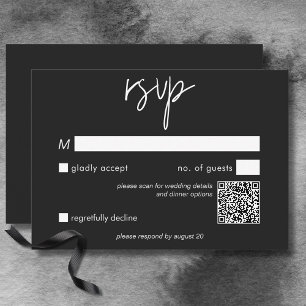 Dark Moody minimale bruiloft QR-code RSVP Kaartje
